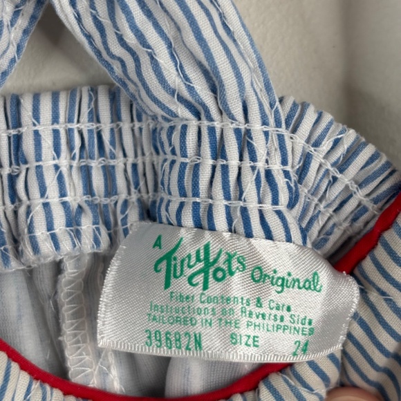 VTG 90s Rocking Horse Bubble Romper 24M Tiny Tots Quilt Stripe Cowboy Retro Blue - Picture 5 of 8